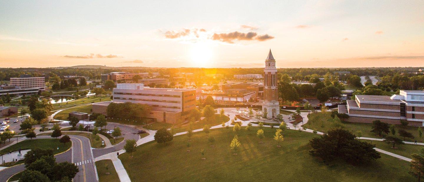 Aerial photo Oakland University with the sun coming up